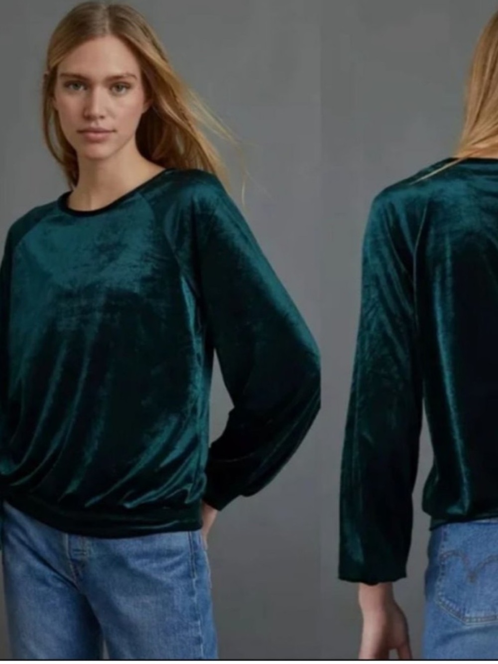 Anthropologie Maeve Velvet Pullover in Deep Green wt13